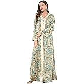 ODIZLI Abaya Dress For Women Muslim V Neck Floral Print Prayer Dress Dubai Islamic Kaftan for Eid Ramadan