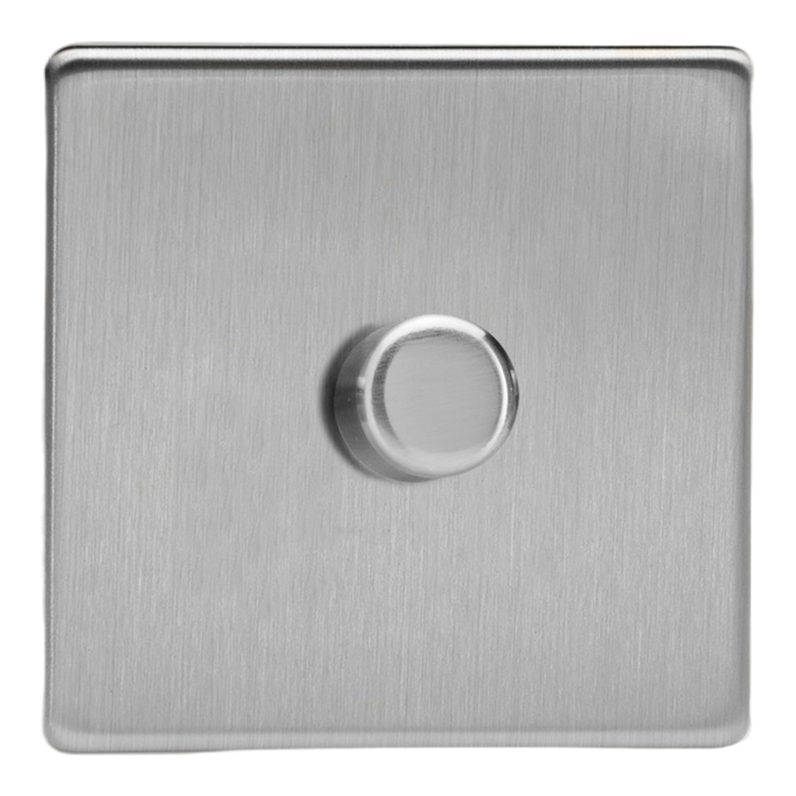 Varilight Single V-Pro Rotary 2-Way LED Dimmer 1 x 0-120W - Screwless Brushed Steel With Brushed Steel Knob