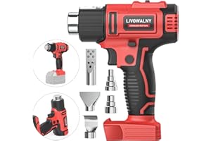 LIVOWALNY Cordless Heat Gun Compatible with Milwaukee 18V Battery, 350W Hot Air Gun I: 300℃（572°F),II: 550℃（1022°F) Dual Temperature Control Battery Powered Heat Gun Kit for Shrink Tubing (No Battery)