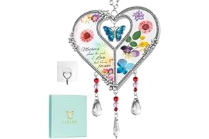 LARAINE Heart Suncatcher with Pressed Flower Wings Mom Mother's Day Love Glass Wind Chime Ornament Charm with Metal Heart Gifts for Mom Grandma Aunt Birthday (Mom, Butterfly)