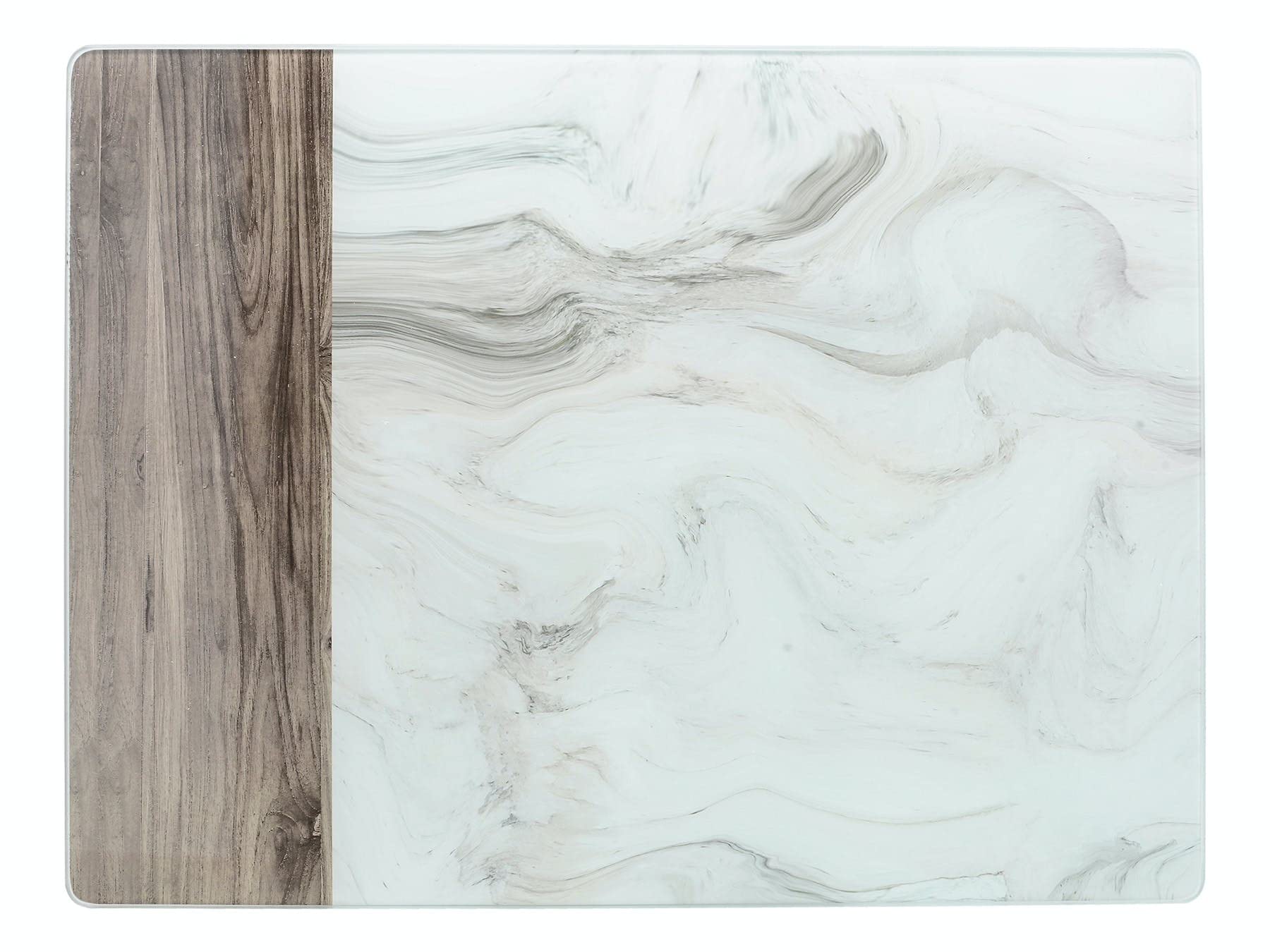 Creative Tops Premium Glass Worktop Protector/Worktop Saver with White Marble and Wood Design, White/Grey, 40 x 30 cm
