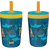 Zak Designs Kelso 15 oz Tumbler Set, (Underwater) Leak-Proof Screw-On Lid with Straw Made of Durable Plastic and Silicone, Perfect Bundle for Kids (2pc Set)
