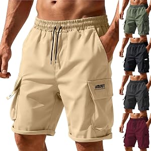 MXTPOV Shorts Men Loose Drawstring Elastic Waist Cargo Shorts Quick Dry Gym Workout Clothes with Printed Pockets