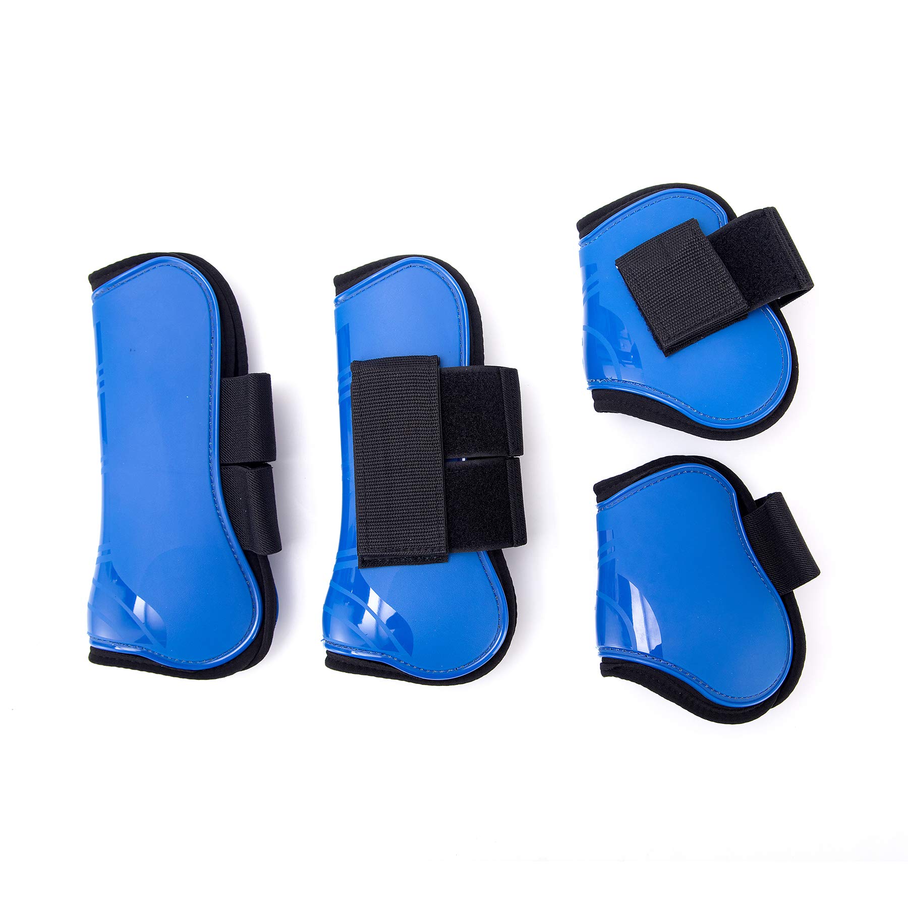 Merauno® Horse Gaiters Set of 4 Gaiters for Front Rear Hard Shell and Touch Fasteners Fastening for Men and Women PU Robust Elastic Tendon Boots Classic (S(Pony), Blue)
