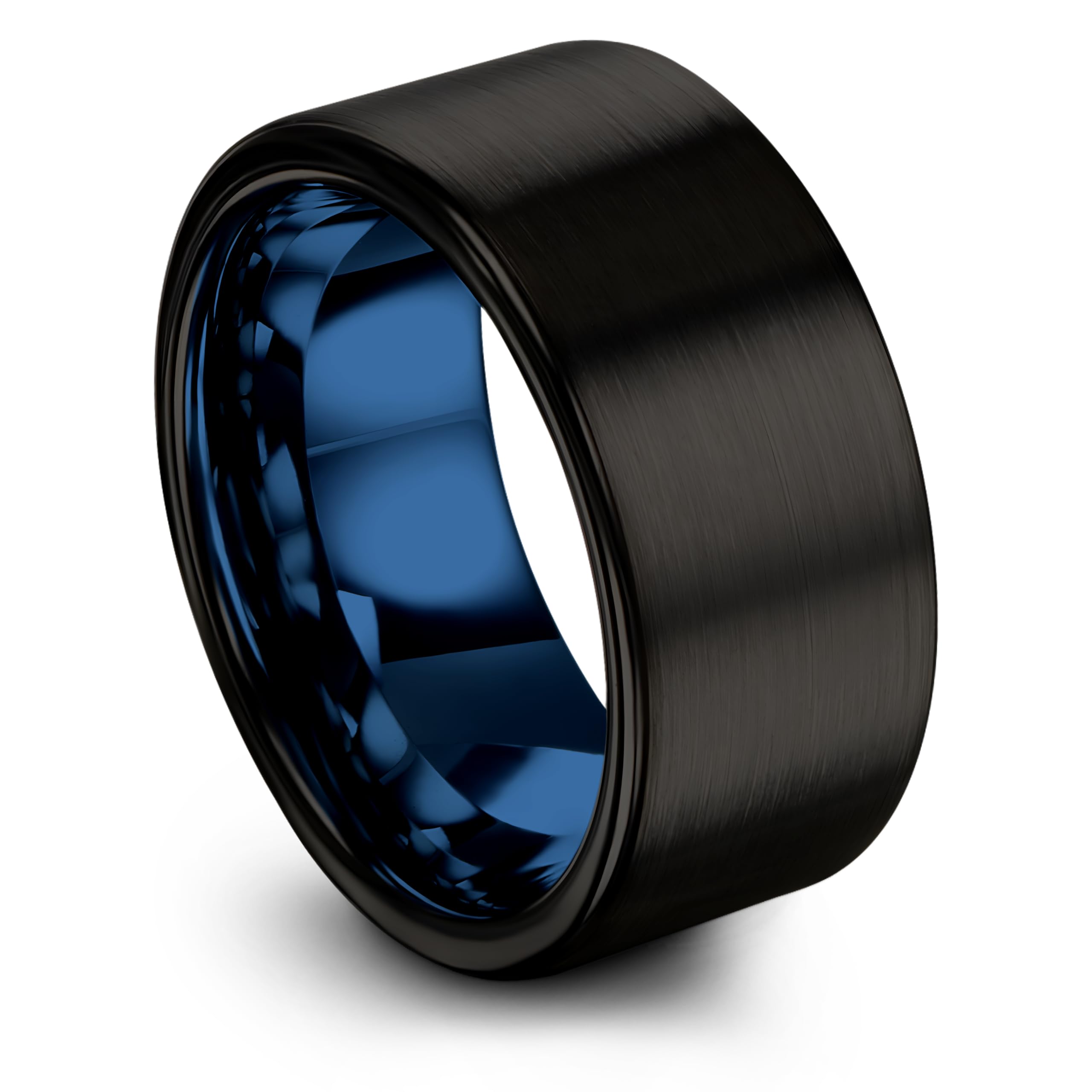 Anillo de boda de carburo de tungsteno de 0.394 in para hombres y mujeres, interior azul con exterior negro, corte plano, cepillado, pulido, ajuste cómodo, aniversario, grabado personalizado, tamaño 4,5