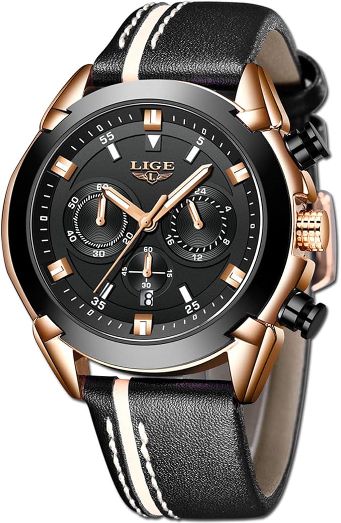LIGE Watches for Men Sports Chronograph Waterproof Analog Quartz Watch