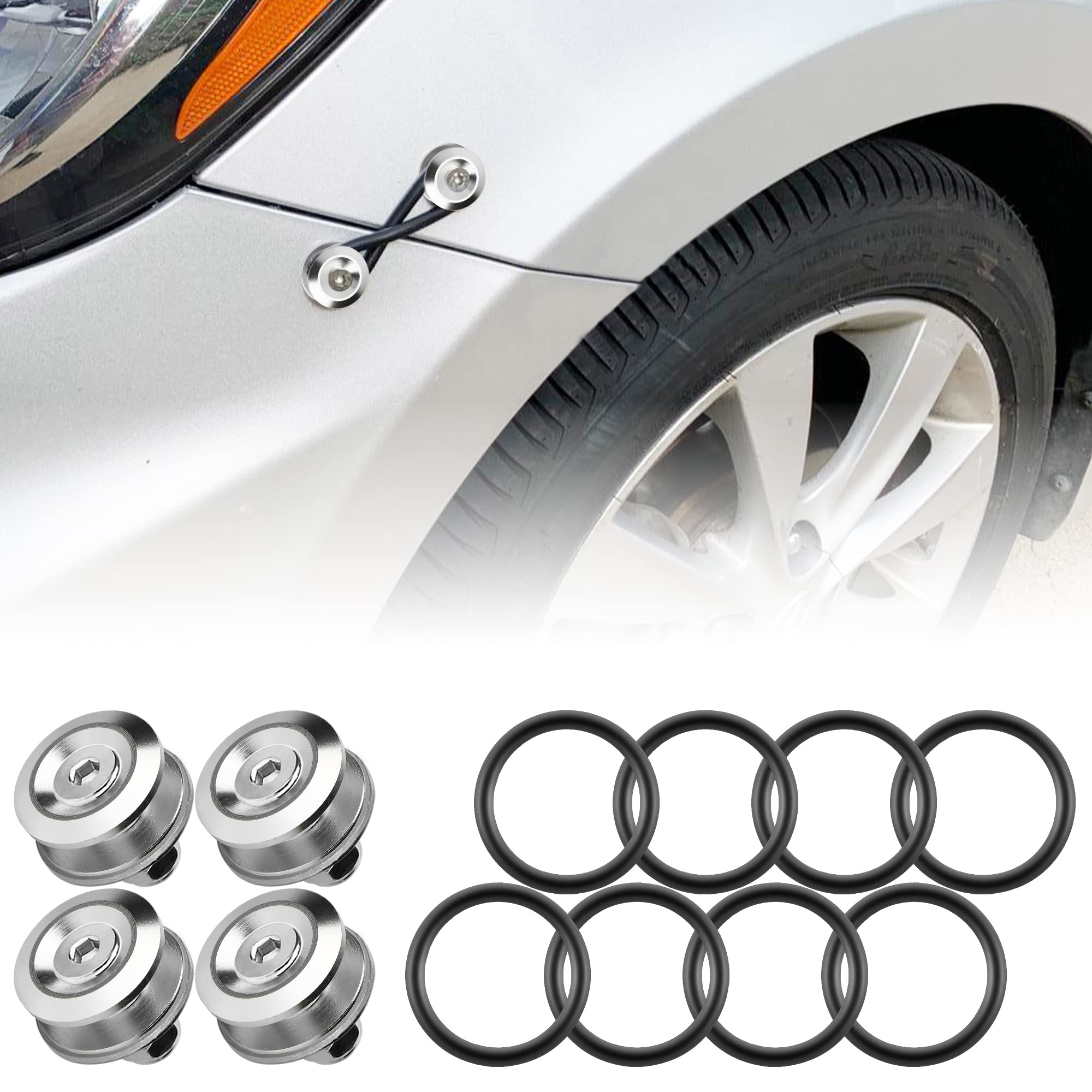 JDM Bumper Quick Release Fastener Kit For Front Rear Bumpers Trunk Hatch Lid (Silver)