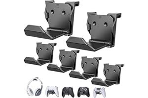 URXTRAL Controller Wall Mount Holder for PS5/PS4/Xbox One/S/X/Elite/Series S/X/Switch Controller, Headset Hanger - 6 Pack