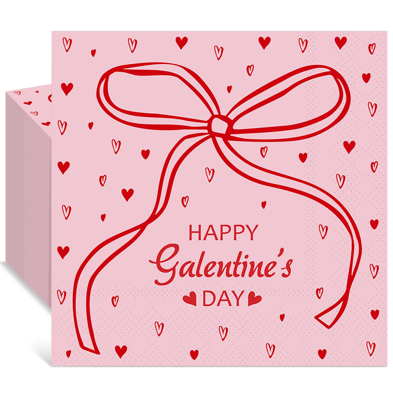 View 1 of ****FINAL SALE NOT RETURNS****50 Pcs Red Bow Pink Galentines Napkins 3 Ply Disposable Bow Ribbons Cocktail Beverage Napkins Pink Galentines Girls Night for Women Valentine's Wedding Tea Party