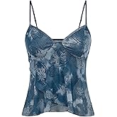 Floerns Women's Paisley Print Sleeveless Sheer Lettuce Trim V Neck Cami Tops
