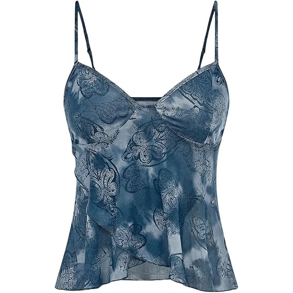 GORGLITTER Women's Y2K Floral Lace Trim Cami Crop Top - Double Lined, Spaghetti Strap, Sizes XS-L