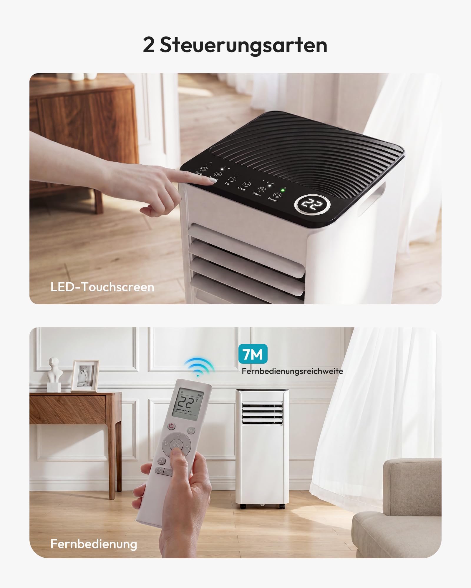 Mobile Klimaanlage 9000 BTU mit Abluftschlauch | 4-in-1 Mobiles Klimagerät | Leiser Betrieb | Digitaldisplay + Fernbedienung | Fenster-Installationsset | 24h-Timer | Für Räume bis 25 m² 6