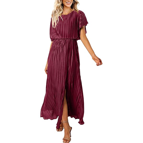 Amazon.com: Pluto & Fox Women's Crew Neck Plisse Maxi Dress Long Sleevele  Flared Cuffs Belted Pleated Party Cocktail Wedding Guest Dress (US, Alpha,  Small, Regular, Regular, Beige) : Clothing, Shoes & Jewelry