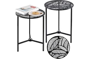 Party Zealot Set of 2 Small Round Metal Side Tables 13 Inches Black Outdoor End Tables for Patio, Balcony, Porch or Garden – Weather-Resistant Corner Coffee Table for Small Spaces & Indoor Plant Stand