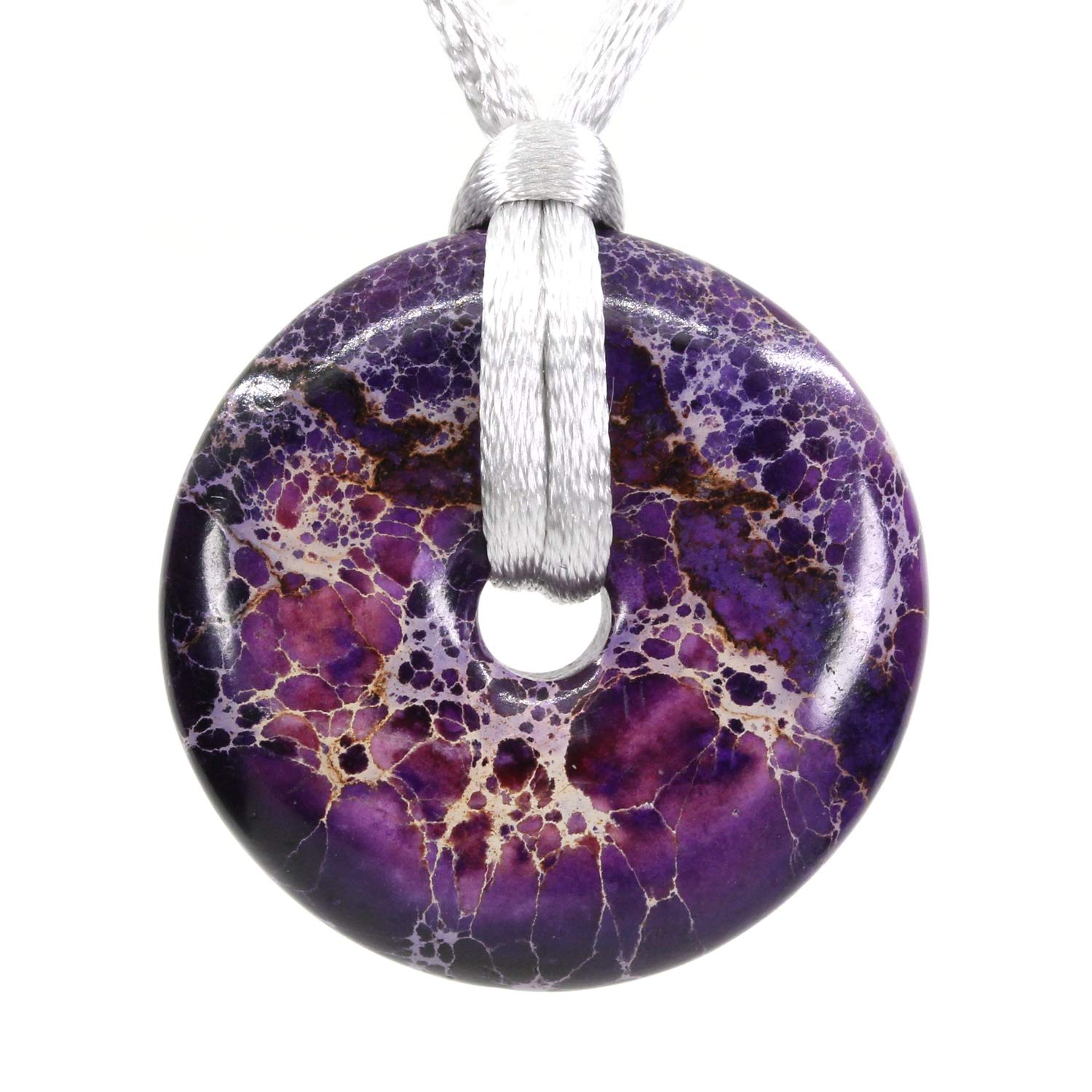 CHENYUE Natural Purple Sea Sediment Jasper Gemstones Peace Donut 30M Beads Adjustable Braided Macrame Tassels Pendant Unisex