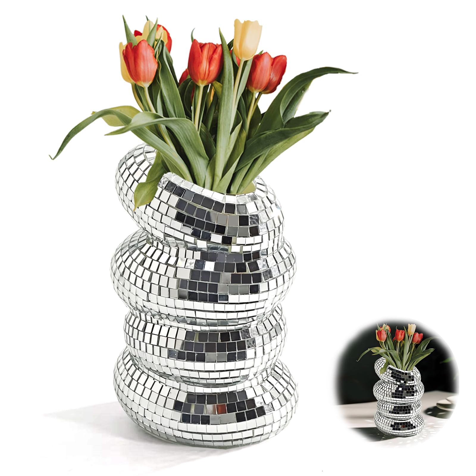Photo 1 of 1Pcs Disco Ball Vase, Silver Mirror Finish Disco Ball Planter, Home Living Room Balcony Study Desk Party Decor.