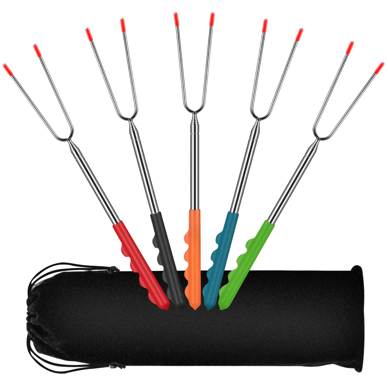 Marshmallow Toasting Forks 5 PCS, FISHOAKY Telescoping Marshmallow Roasting Sticks 12in-45in, BBQ Smores Skewers, Campfire Roasting Sticks & Hot Dog Forks for Camping,Garden Party, Barbecue etc.