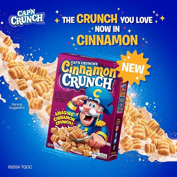 CAP’N CRUNCH BREAKFAST CEREAL, CINNAMON CRUNCH, 19.3OZ FAMILY SIZE BOX
