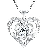 Glitterite 1-3 Carat Moissanite Necklace for Women, 925 Sterling Silver Heart Pendant Necklace Moissanite Diamond Necklace, Birthday Gift Anniversary Present for Wife, Girlfriend, Daughter, Mom