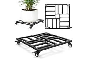 AugFir 22" Plant Caddy with Wheels Heavy Duty, Rolling Metal Plant Stand Indoor Outdoor, Square Plant Dolly with Lockable Caster Wheels for Large Plant Pots, 600LBS Capacity (Black)