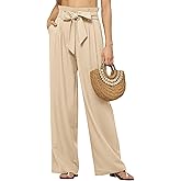 AVICHIC Women Linen Pants 2025 Paperbag Wide Leg Dress Pants High Waisted Work Slacks Tie Knot with Pockets 28"/30"/ 32"