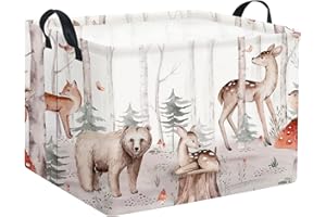 TIBAOLOVER Rectangular Woodland Animal Basket Kids Baby Storage Basket Cute Storage Bin Organizer Shelf Book Woodland Room Decor(Woodland Animal)