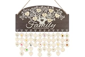 CHDITB Personalized Family Tree Birthday Reminder Board(16"x8"), Wooden Family Birthday Tracker Wall Hanging with 100 Tags, DIY Birthday Gifts for Mother Grandma Friends Family