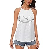 Women Halter Tank Top with Built in Bra Flowy Sleevless Padded Camisole Loose Fit Summer Shirt Top S-3XL