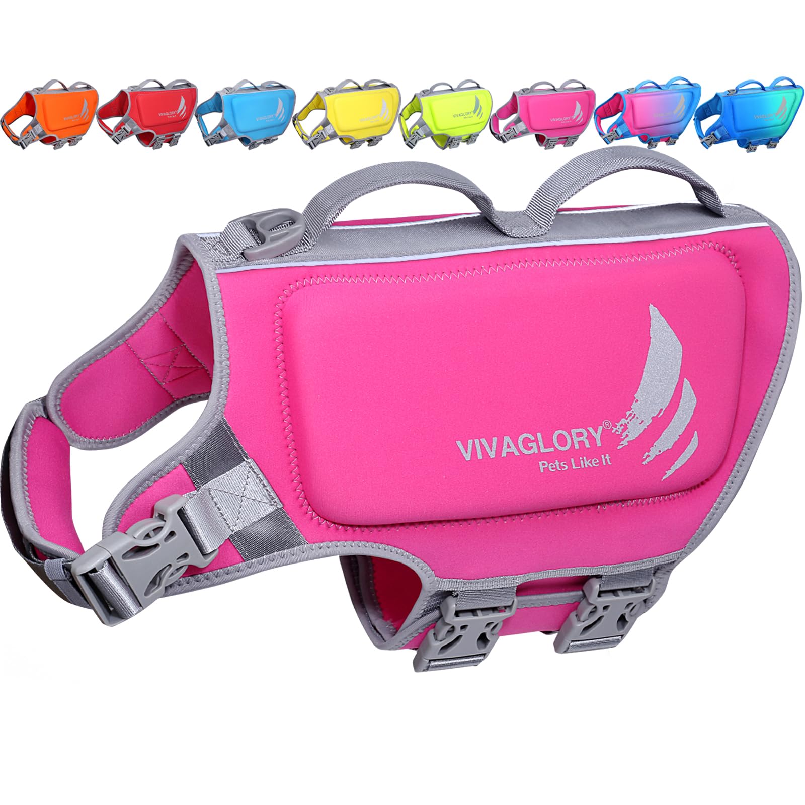 VIVAGLORY High Buoyancy Dog Life Jacket, Swim Vest with Handle, Dog Life Jacket for Swimming & Boating, Buoyancy for Doggy, XL, Pink