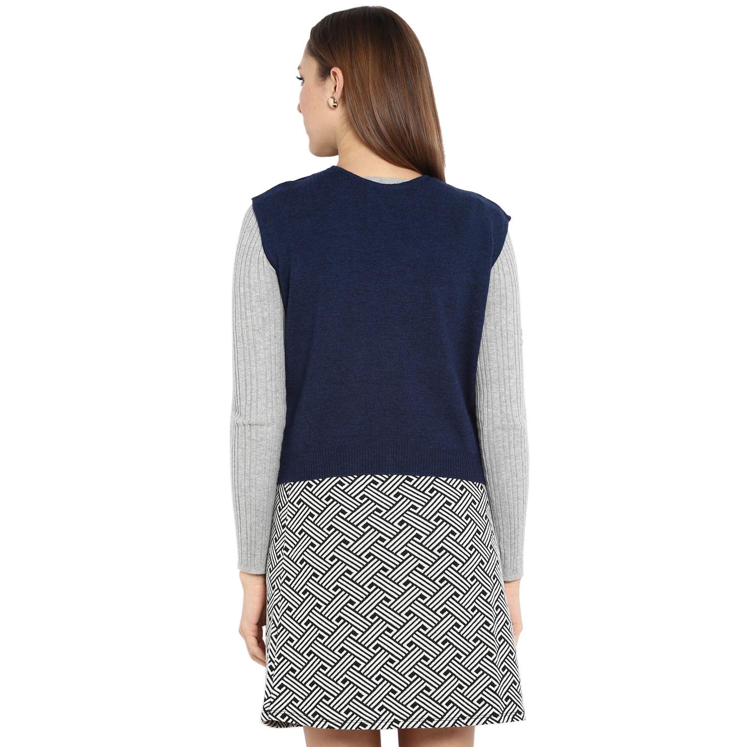 monte carlo dark blue solid pure wool front open blouse