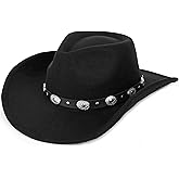 Shapeable Western Cowboy Hat for Men Women Felt Fedoras Cap Outback Cowgirl Jazz Hats with Belt Buckle M/L