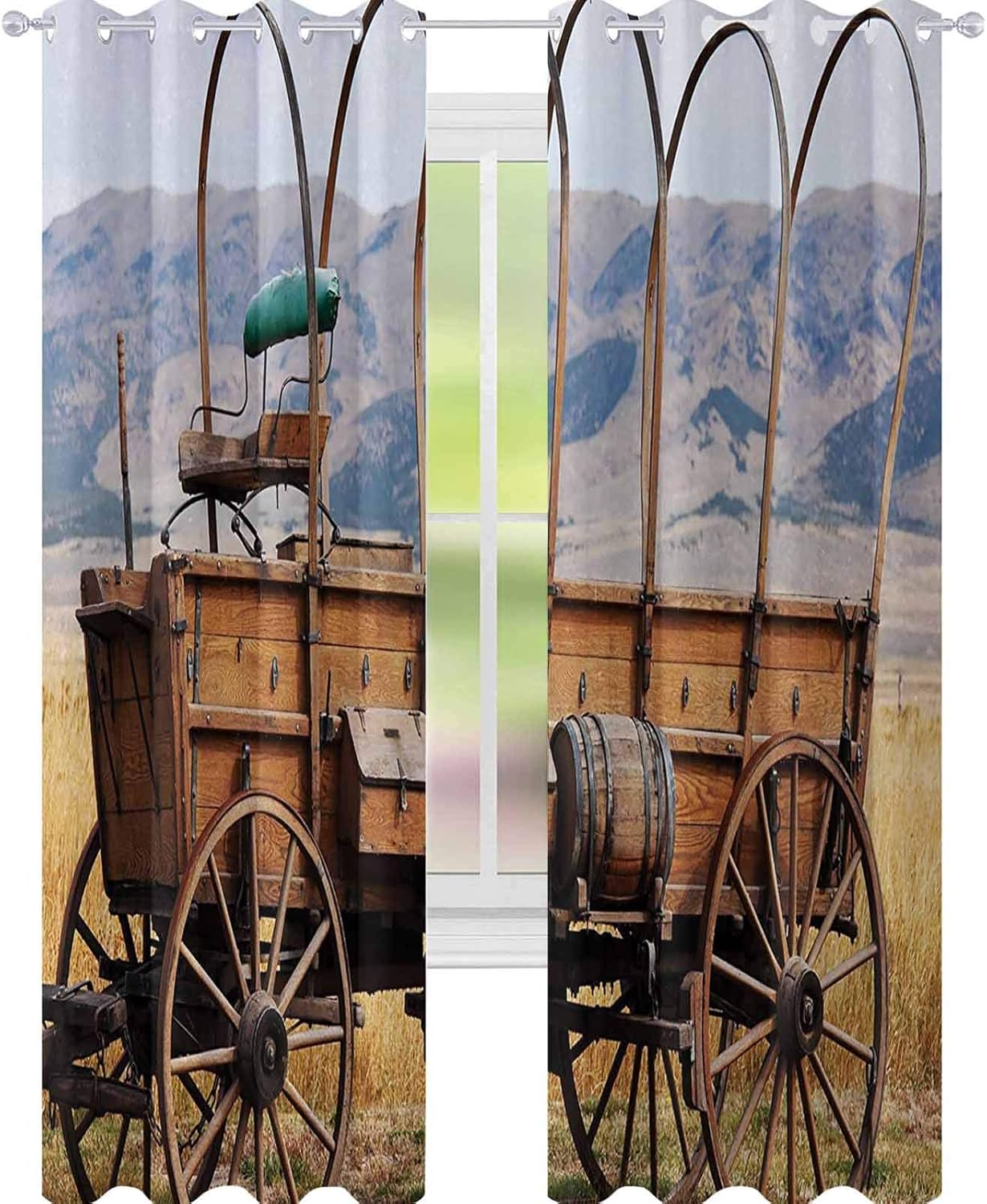 YUAZHOQI Western Blackout Window Curtain Photo of Old Nostalgic Wild