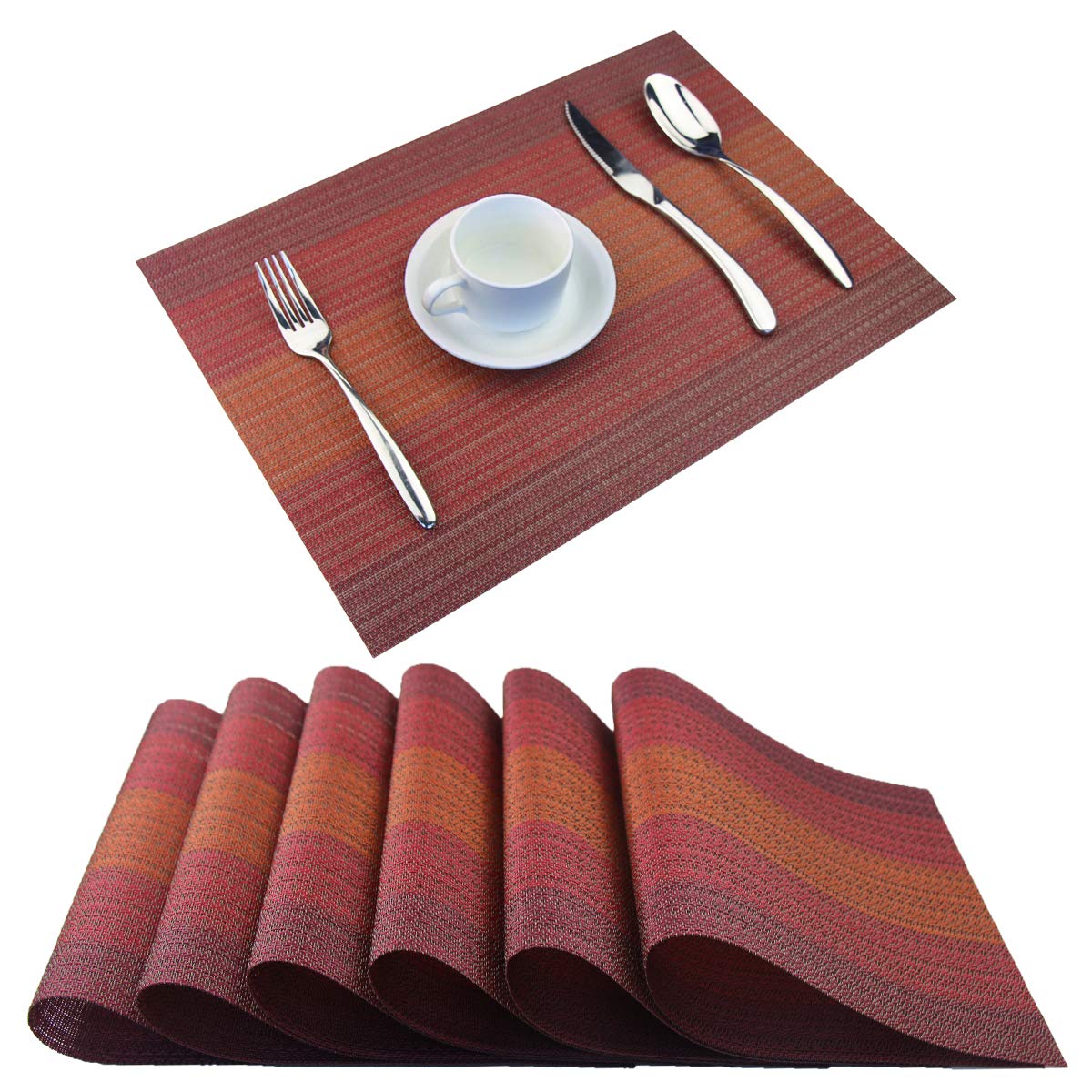 BeChen Plastic Placemats,Non Slip Washable Placemats for Dining Table Wipe Clean Table Mats Set of 6(Red)