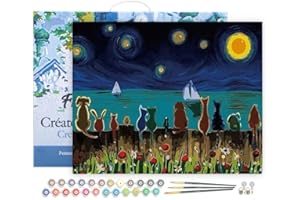 Figured'Art Paint by Numbers for Adults with Frame Starry Night with Animals 16"x20" - Craft Art Painting DIY Kit Canvas Already Stretched on a Wooden Frame