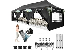 HOTEEL Party Tent 10x30 Pop Up Canopy with 8 Sidewalls, Waterproof UPF50+ for Backyard and Events, Easy Setup with Wheeled Bag & 4 Weight Bags, Extra Height, Black