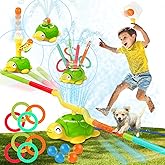 TERRAMUS 4-in-1 Turtle Water Sprinkler Toys for Kids, Ball Scoop, Toss Rings and Jumping Game Water Sprinkler Toys for Summer