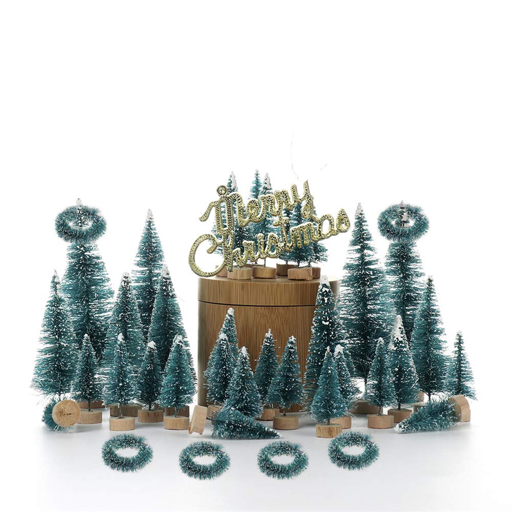 Pannow Miniature Christmas Tree, 34 PCS Artificial Snow Frost Trees Pine Trees Sisal Trees Tabletop Trees for Christmas Party Decoration