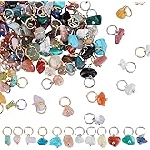 HOBBIESAY 120Pcs Mixed Natural Stone Charms Small Nuggets Gemstone Dangle Pendant Crystal Stone Charms with Stainless Steel Jump Ring for DIY Bracelets Earring Necklace Jewelry Making,Hole:5.4mm