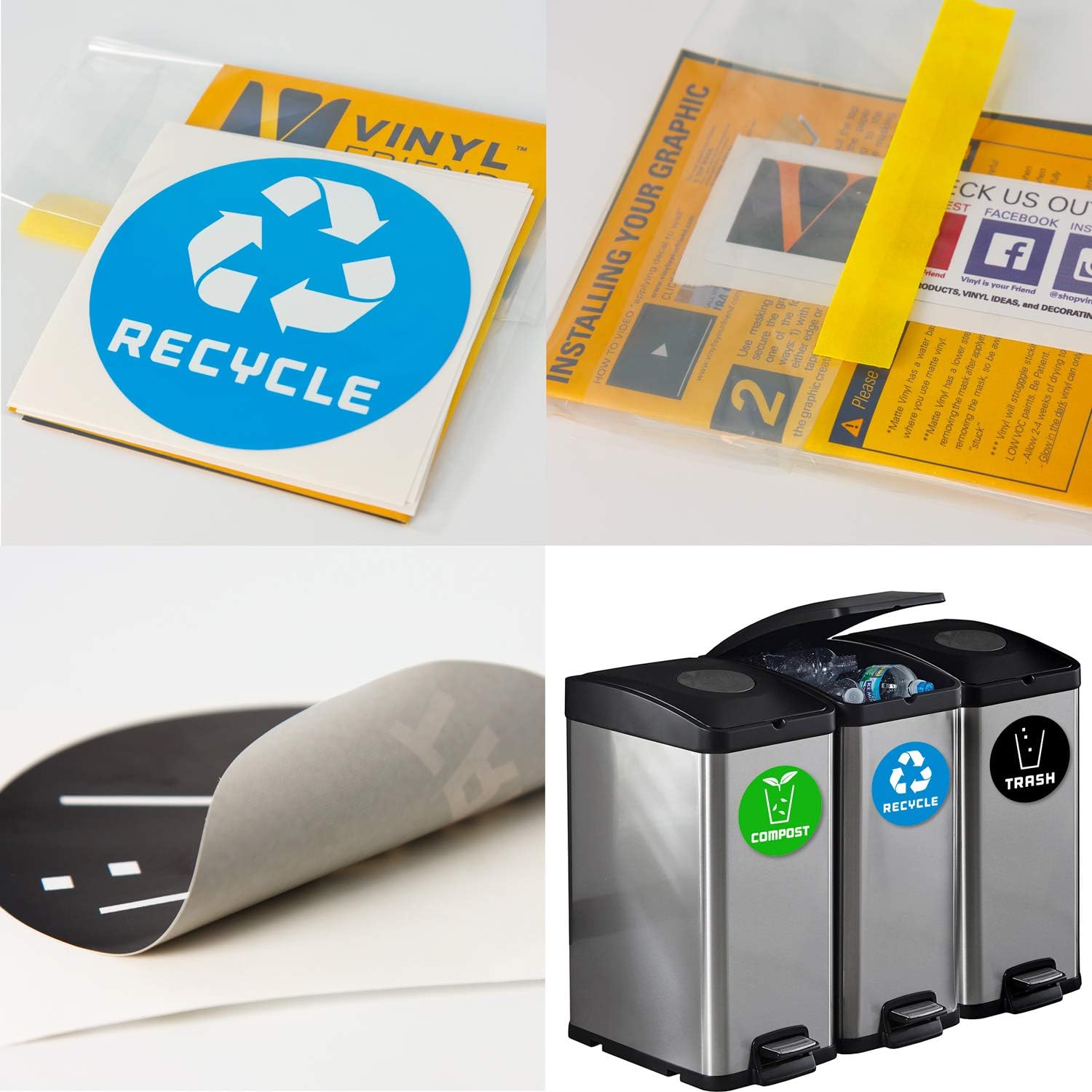 6 Pack (4in x 4in) Recycle Logo and Trash can Sticker to Organize Your Trash - for Trash cans, Garbage containers and Recycle Bins - Premium Vinyl Decal (4in x 4in, Compost 6pk): Home Improvement