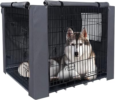 PETKEI 36 Inch Dog Crate Cover 600D Waterproof Oxford Mesh Windows Calming