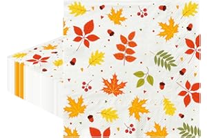 YQUQWN 50 PCS Thanksgiving Fall Leaves Napkins Disposable Luncheon Paper Napkins Fall Decorative Dessert Napkins for Holiday Harvest Home Kitchen Thanksgiving Party Supplies 6.5 x 6.5 Inch