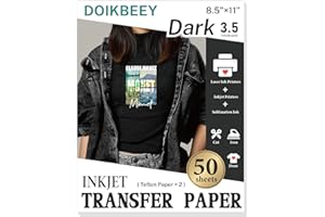 DOIKBEEY Upgraded Version 3.5 Heat Transfer Paper for T Shirts 50 Sheets, 8.5" X 11" Printable Heat Transfer Vinyl, Vivid Color & Durable Iron on Transfer Paper for Dark Fabric