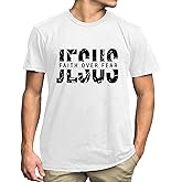Christian Shirts for Men Jesus Faith Over Fear Tshirt Inspirational Bible Verse Graphic Tees Tops