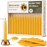 20 Minute Beeswax Meditation Candles, 3.15 Inch Mini Candles with holder | natural non toxic beeswax candles, 20-30 minute, dripless clean burn, unscented chime spell prayer shabbat devotional candle