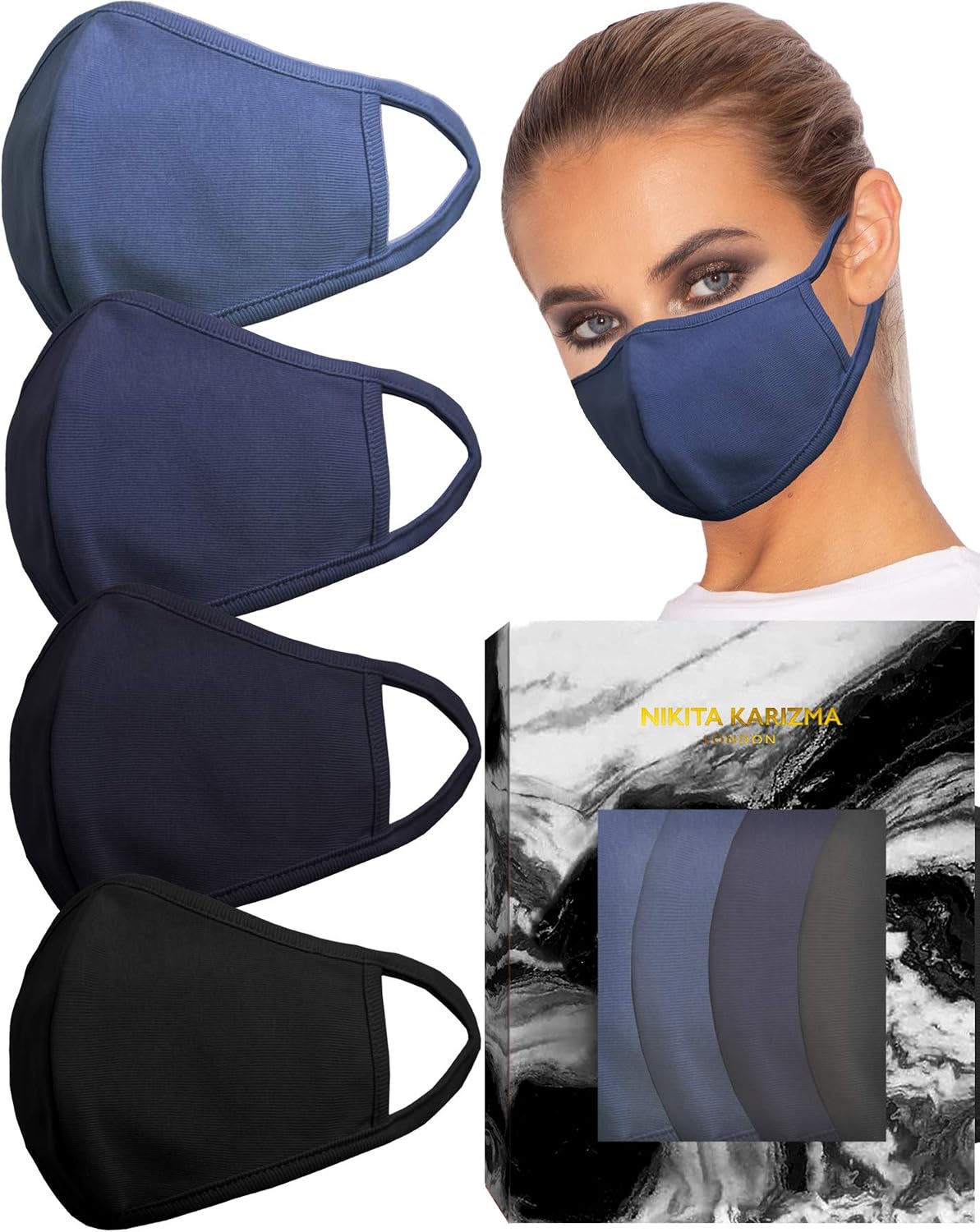 Stretch Sculpt in Blues Face Masks by KARIZMA Fabric Face Mask 4 Masks, 4 count (Pack of 1)