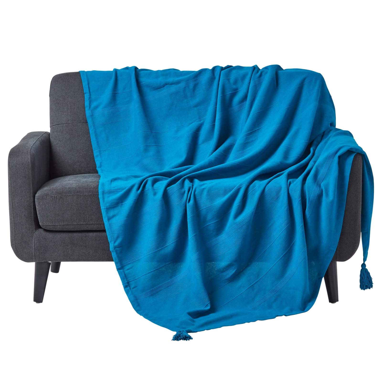 HOMESCAPES - Rajput Ribbed Throw - 60 x 80 Inches - Plain Teal - Handmade 100% Cotton - Suitable for most 2 Seater Sofas - Single bedspreads - Easy care washable at home
