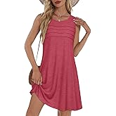 Sundresses for Women Casual Summer Pleated Front Loose Sleeveless Tank Dress with Pockets