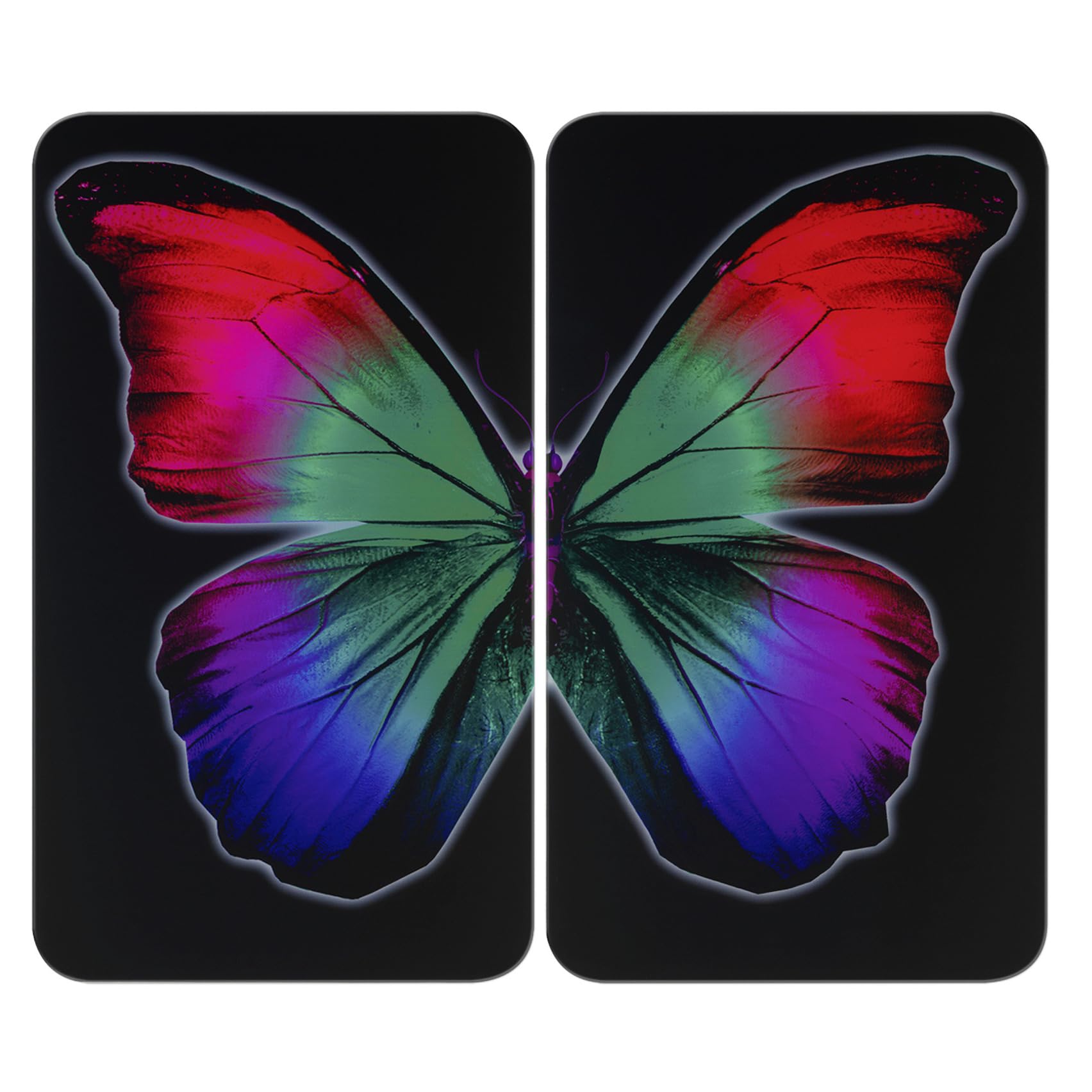 Maximex Universal Cover Plates Butterfly by Night-Set of 2, for All Types of cookers, Tempered glass, Multicoloured, 52 x 30 x 1.8-4.5 cm