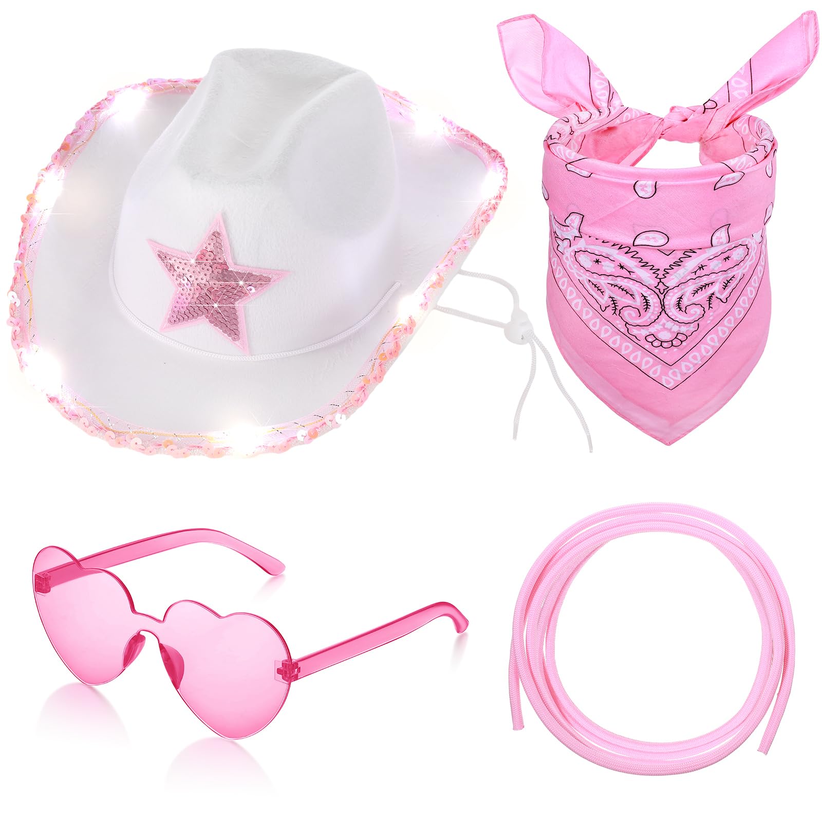 Photo 1 of ***Glasses and Bandana Only****
Haysandy Cow Print Cowboy Hat Cowgirl Costume Accessories Set Cowgirl Hat Heart Sunglasses and Bandana for Halloween(LED Light) Pink