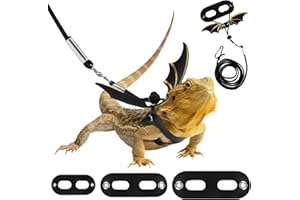 Pawaboo Adjustable Bearded Dragon Harness and Leash, 3 Size Leather Reptile Leash Outdoor Harness Leash with Bat Wings for Li